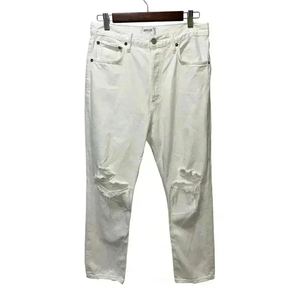 Agolde Riley High Rise Straight Crop White Veil 100% Cotton Jeans Size 28